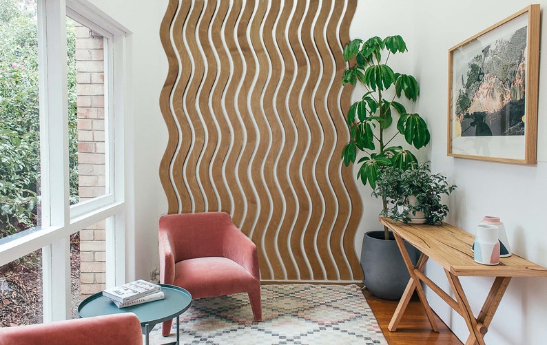 wood slats, curvy panel, wood slat headboard, slat wall, vertical wood slat wall, wood wall panel, home décor diy, 3d wood slat, 3d wooden wall, wood slat accent wall, 3d wall panels, wood acoustic panel, office décor, wall slat panel, wavy panel