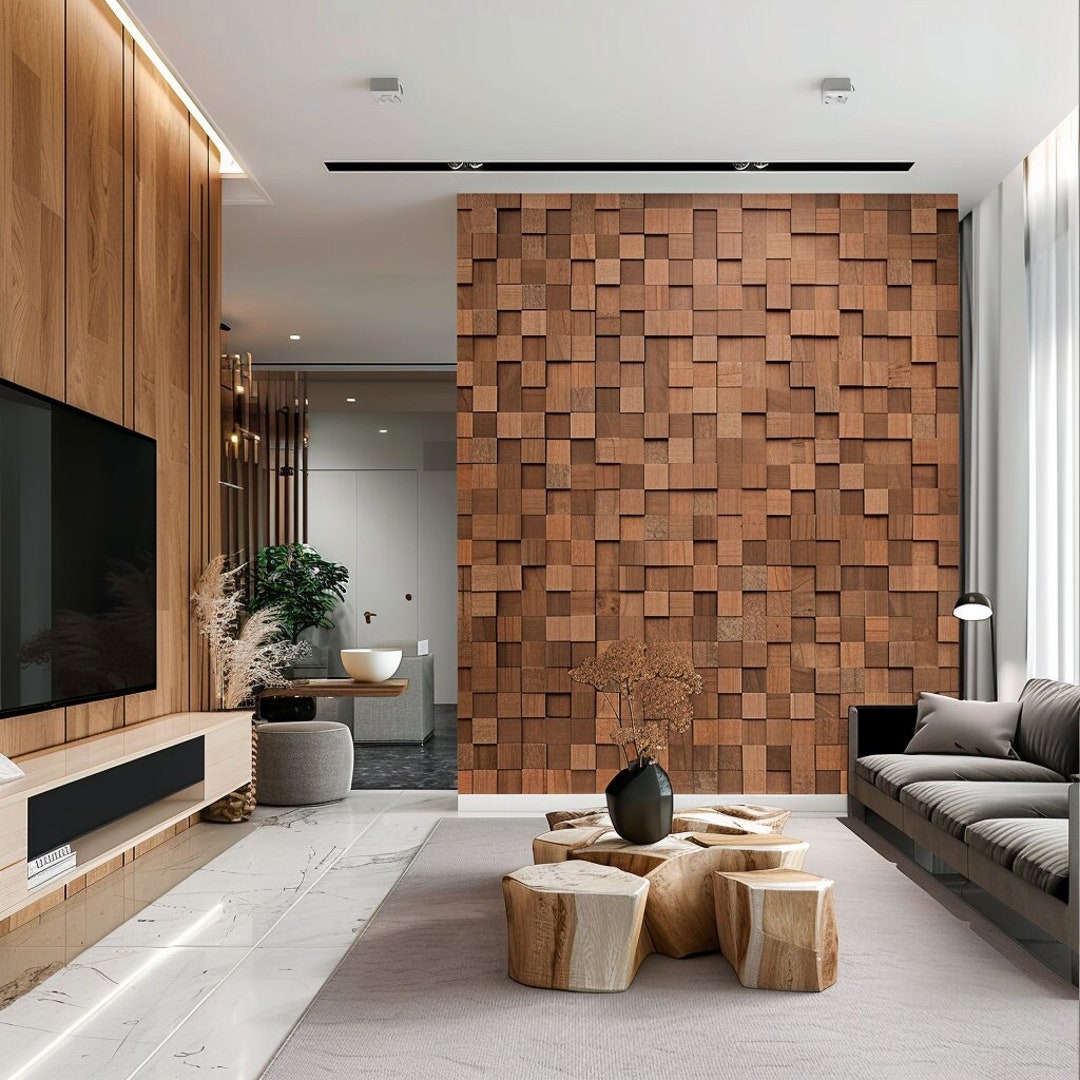 Panel acústico, paneles de pared 3d, decoración de pared DIY, azulejos de  madera, pared decorativa de apariencia perfecta, bloque de cubos de madera  -  México