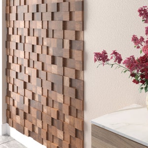 acoustic panel, 3d wall paneling, DIY wall décor wooden tiles, seamless appearance accent wall, wooden cube block