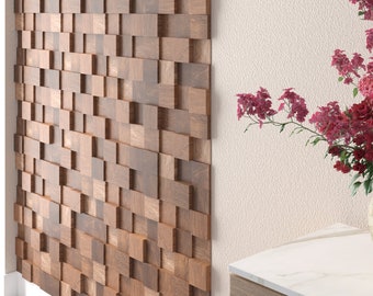 Acoustic 3D wall paneling, DIY wall décor wooden tiles, seamless appearance accent wall, wooden cube block