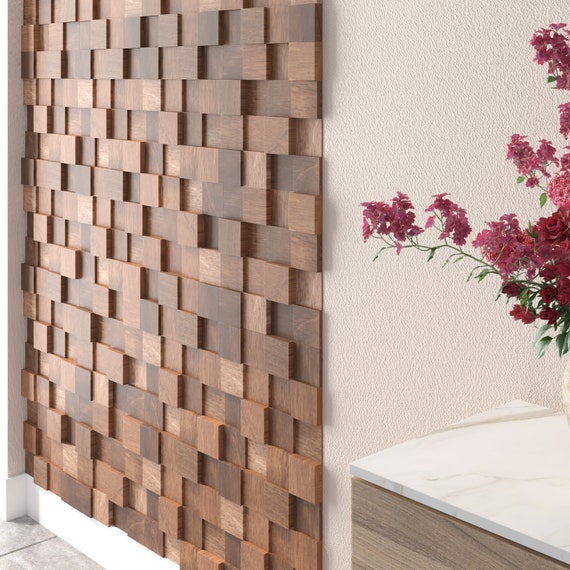 Panel acústico, paneles de pared 3d, decoración de pared DIY, azulejos de  madera, pared decorativa de apariencia perfecta, bloque de cubos de madera  -  México