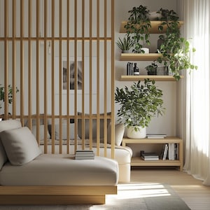 Solid Red Oak Wood Slat Room Divider | Modern Open Space Partition | Decorative Accent Wall Panel | Minimalist Custom Size Wood Screen image 20