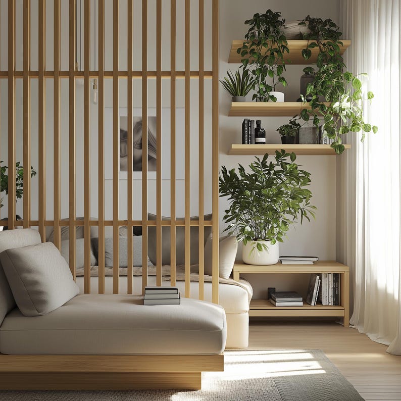 Solid Red Oak Wood Slat Room Divider | Modern Open Space Partition | Decorative Accent Wall Panel | Minimalist Custom Size Wood Screen image 20