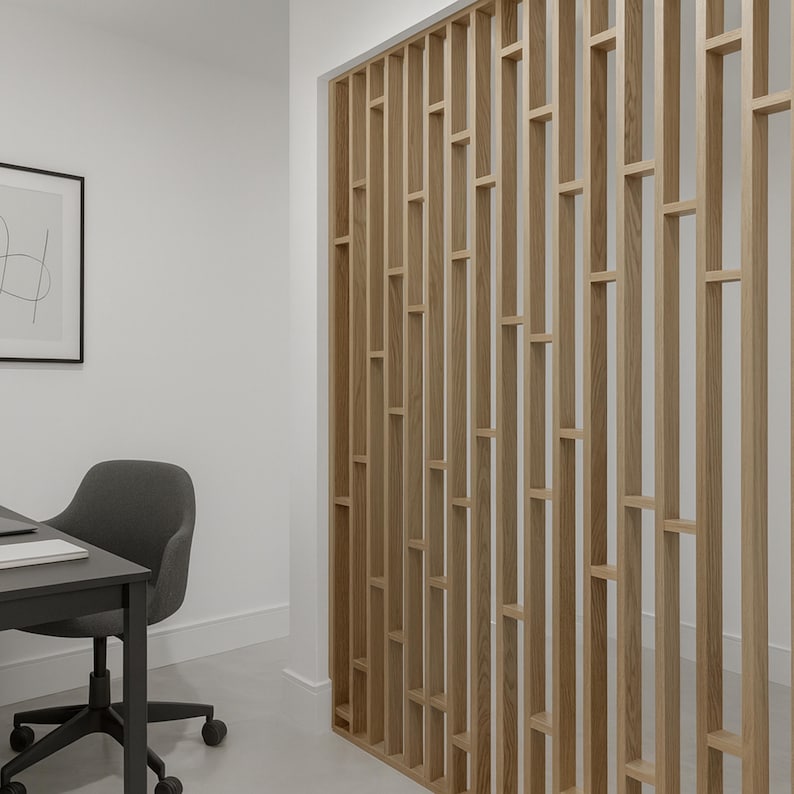 Solid Red Oak Wood Slat Room Divider | Modern Open Space Partition | Decorative Accent Wall Panel | Minimalist Custom Size Wood Screen image 16