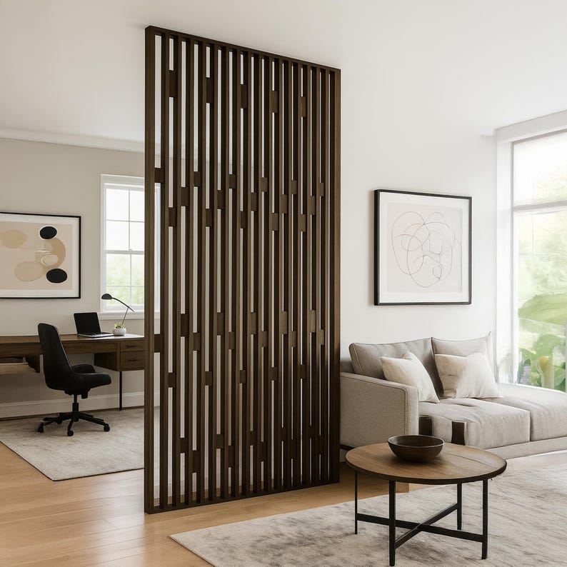 Solid Red Oak Wood Slat Room Divider | Modern Open Space Partition | Decorative Accent Wall Panel | Minimalist Custom Size Wood Screen image 4