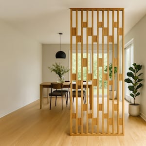 Solid Red Oak Wood Slat Room Divider | Modern Open Space Partition | Decorative Accent Wall Panel | Minimalist Custom Size Wood Screen image 2