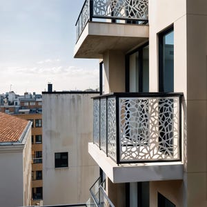Geometric Privacy Screen: CNC Cut Aluminum Composite, HDPE Outdoor Partition