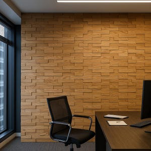 Acoustic Wooden Wall Tiles in various colors, showcasing the 3D brick layout design made from solid wood, perfect for enhancing sound quality in any space.