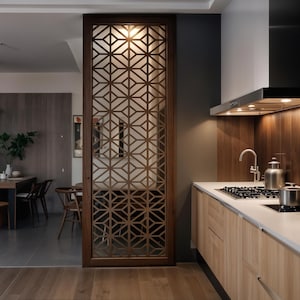 Custom Room Divider Panel - Made to Size Privacy Partition with Geometric Pattern - Decorative Separator for Kitchen, Living Room, Office