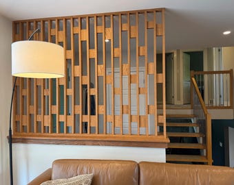 Custom Red Oak Slat Room Divider: Modern Privacy Screen