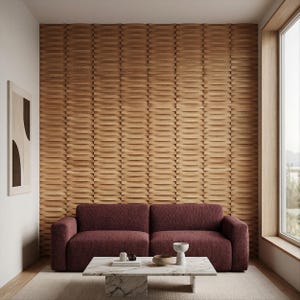 Solid Wood Panel, Wooden Wall Tiles for Living Room, Textured Panels, Easy Installation, 3D Wave wall cover