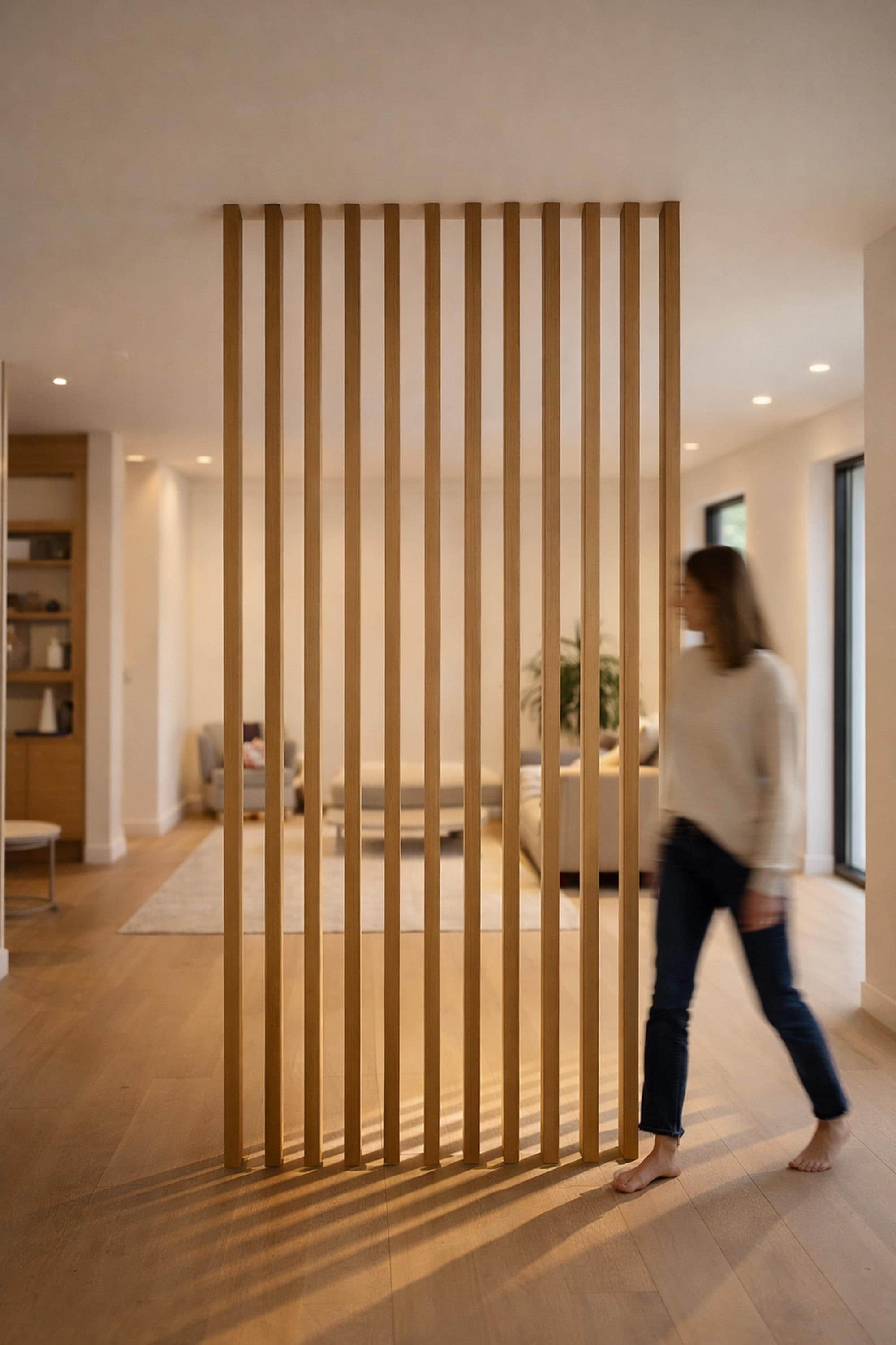 Rotating Wood Slat Room Divider | Adjustable Privacy Partition