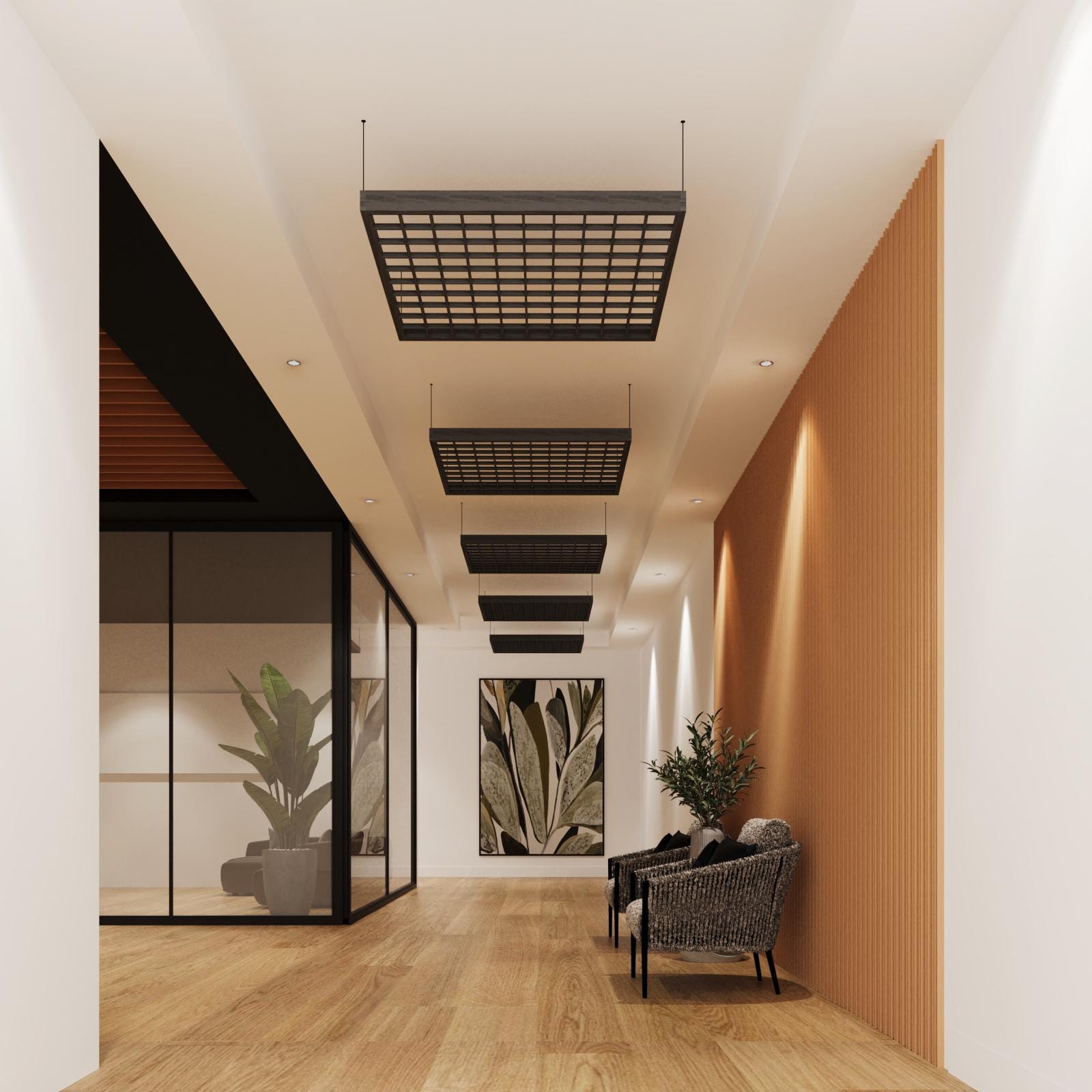 Solid Oak Wood Ceiling Panels – Modern Grid Design, 7 Color Options ...
