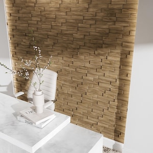 Acoustic Wooden Wall Tiles in various colors, showcasing the 3D brick layout design made from solid wood, perfect for enhancing sound quality in any space.