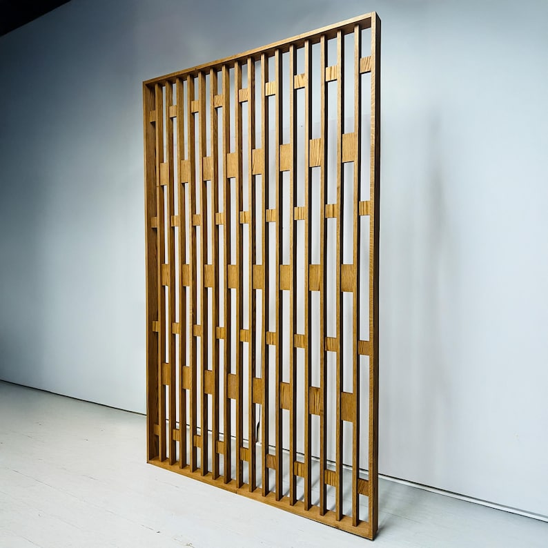 Solid Red Oak Wood Slat Room Divider | Modern Open Space Partition | Decorative Accent Wall Panel | Minimalist Custom Size Wood Screen image 6