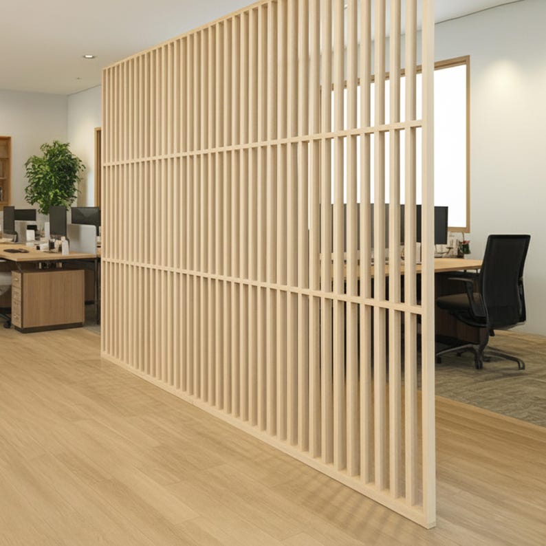 Solid Red Oak Wood Slat Room Divider | Modern Open Space Partition | Decorative Accent Wall Panel | Minimalist Custom Size Wood Screen image 15