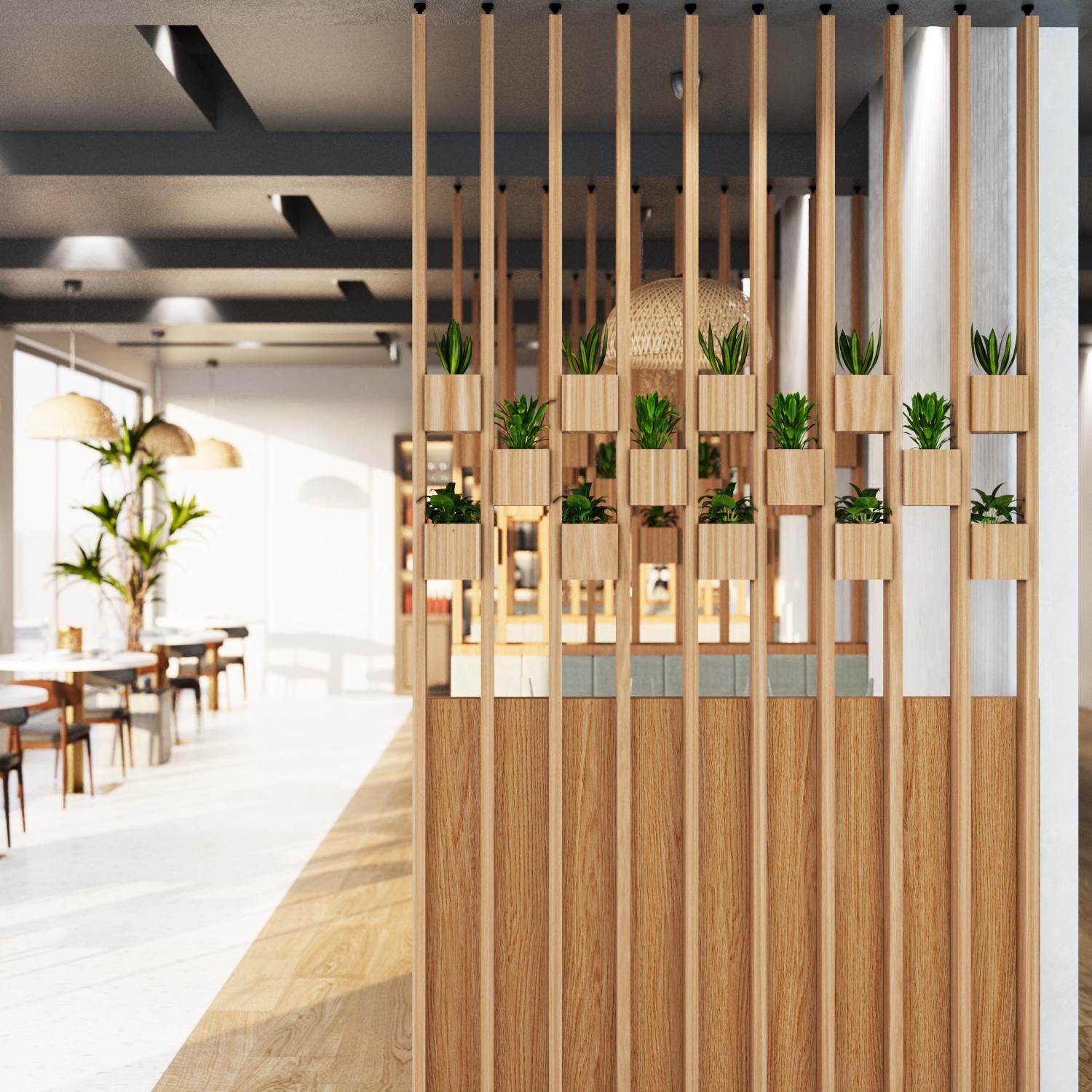 Wood Slat Divider With Built in Planters Modern Room Partition - Etsy