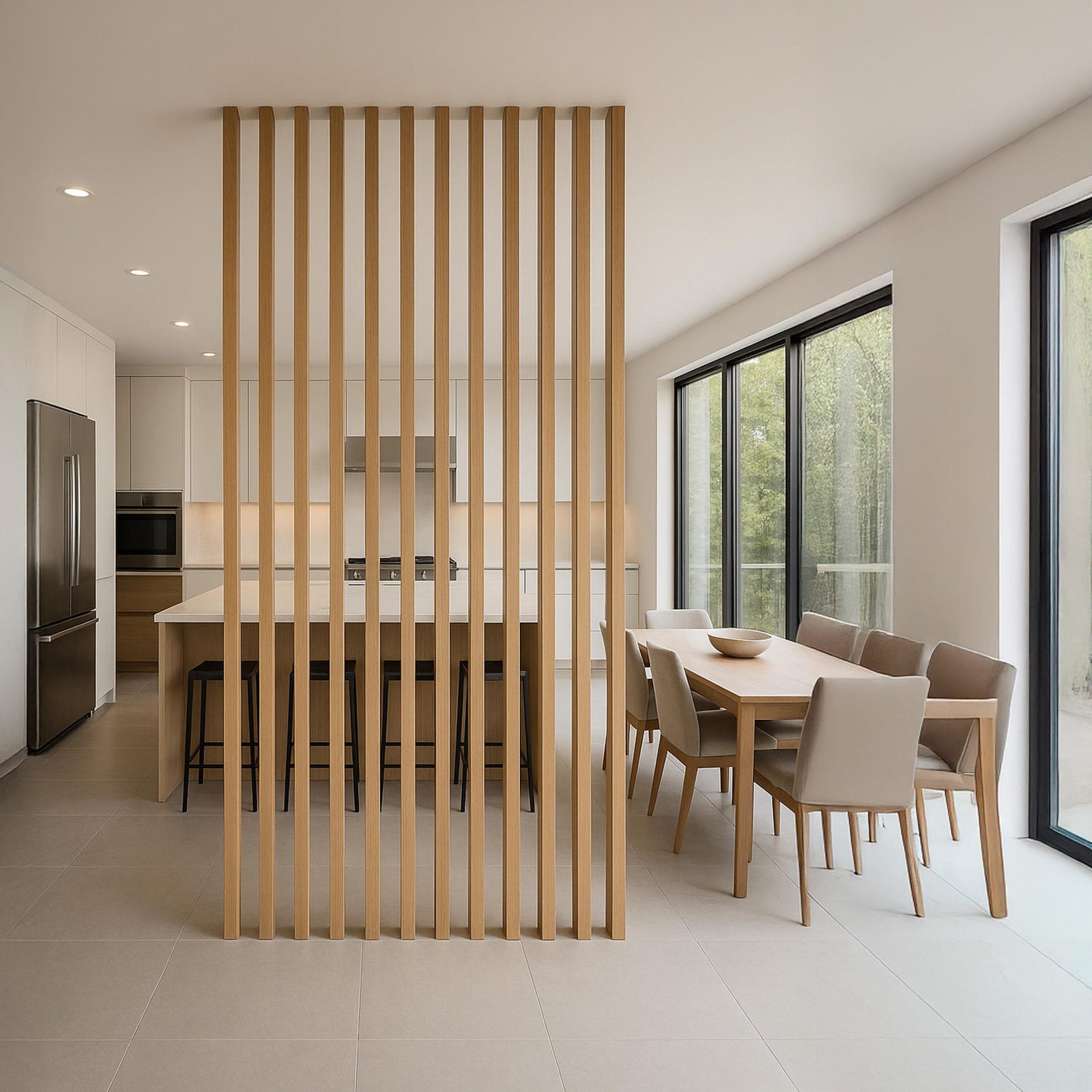 Separadores de tabiques giratorios de listones de madera hechos a ...