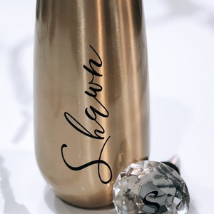 Regalo personalizado - Vaso de champán, oro y diamantes.  Tapón de botellas, juego de regalo, vaso de vino con tapa y paja, fiesta nupcial
