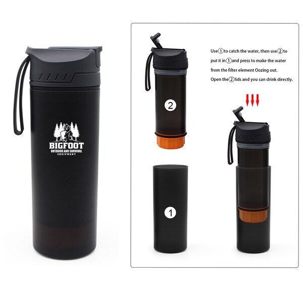 Botella de filtración de agua: 28 oz para senderismo y acampada - 396 galones