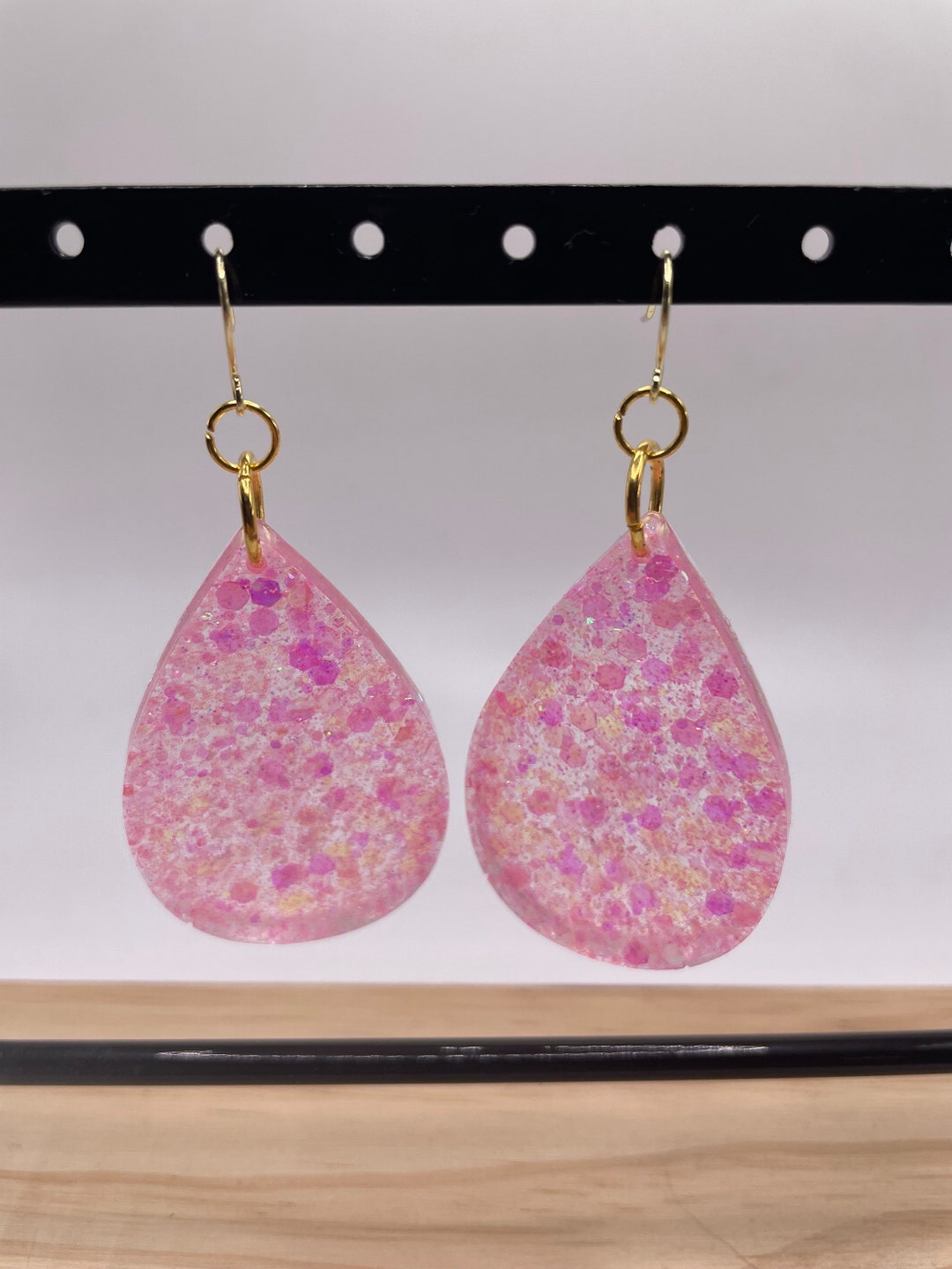 Pink Glitter Earrings Dangly Earrings Hypoallergenic Etsy