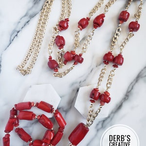 Unique African Red Coral Set of 2 Bracelets - Personalized Beaded Jewelry