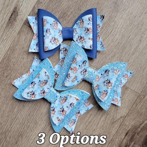 Blue dog cartoon character, toddler bows, glitter hair bows, girls fancy bows, clip in bows, 5" bows, little girl gift, birthday bows, cute