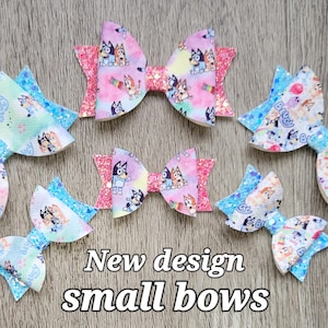Blue dog cartoon character, toddler bows, glitter hair bows, girls fancy bows, pigtail bows, 2" bow, 3" bow, little girl gift, small bows