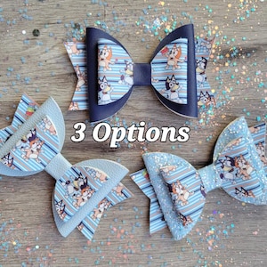 Blue dog cartoon character, toddler bows, glitter hair bows, girls fancy bows, clip in bows, 5" bows, little girl gift, birthday bows, cute