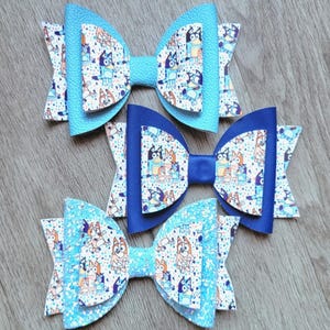 Blue dog cartoon character, toddler bows, glitter hair bows, girls fancy bows, clip in bows, 5" bows, little girl gift, birthday bows, cute