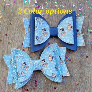Blue dog cartoon character, toddler bows, glitter hair bows, girls fancy bows, clip in bows, 5" bows, little girl gift, birthday bows, cute
