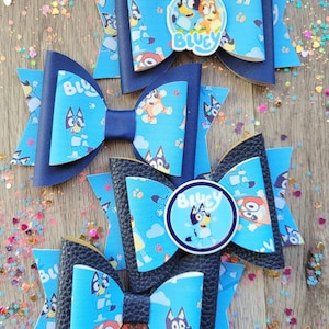 Blue dog cartoon character, toddler bows, 3 layer hair bows, girls fancy bows, clip in bows, 5" bows, little girl gift, birthday bows, cute