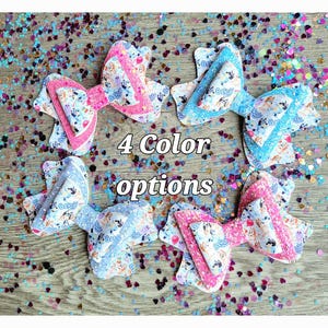 Blue dog cartoon character, toddler bows, glitter hair bows, girls fancy bows, clip in bows, 4" bows, little girl gift, birthday bows, cute