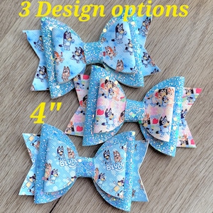 Blue dog cartoon character, toddler bows, glitter hair bows, girls fancy bows, clip in bows, 4" bows, little girl gift, birthday bows, cute