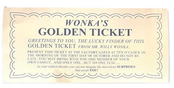 Miniature Wonka Bar Candy Wrapper and Mini Golden Tickets - 48 wrappers and  golden tickets (candy not included)