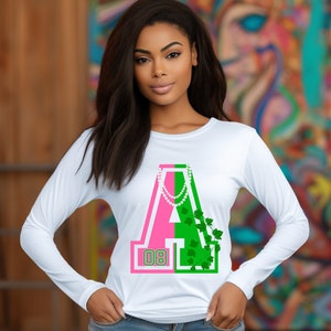 Alpha Kappa Alpha Sorority Varsity Long Sleeve Letter 'A' Ivy and Pearls T-Shirt Pretty Girl AKAversary T-Shirt 1908 Gift for AKA Skee Wee