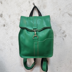 Sac à dos en cuir vert pour femme, sac à dos en cuir pliable, sac à dos en cuir pour ordinateur portable, véritable sac à dos de rentrée.