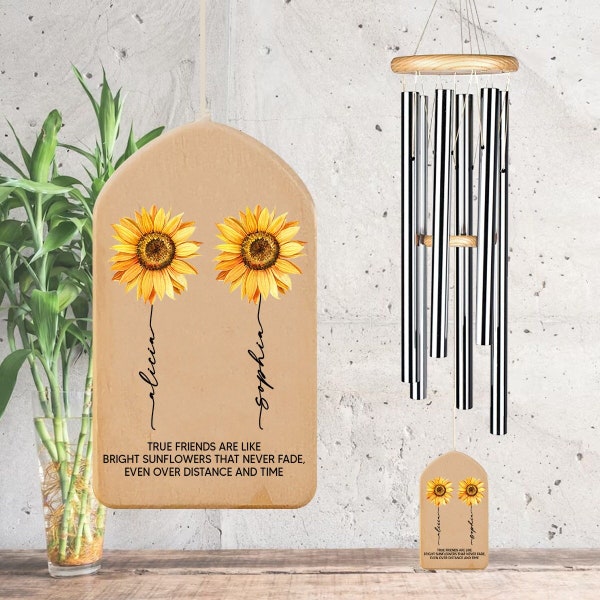 Friends are Like Sunflowers Personalized Wind Chime, Gift for Best Friend, Friendship Gifts, Coworker Leaving Gifts, Friend Farewell Gift