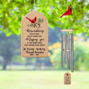 Custom Cardinal Wind Chime, Personalized Memorial Wind Chimes, In Loving Memory Sympathy Gift Funeral Gift, Red Bird Memorial Outdoor Decor
