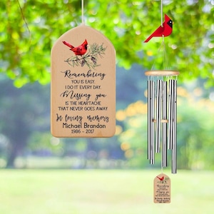 Custom Cardinal Wind Chime, Personalized Memorial Wind Chimes, In Loving Memory Sympathy Gift Funeral Gift, Red Bird Memorial Outdoor Decor