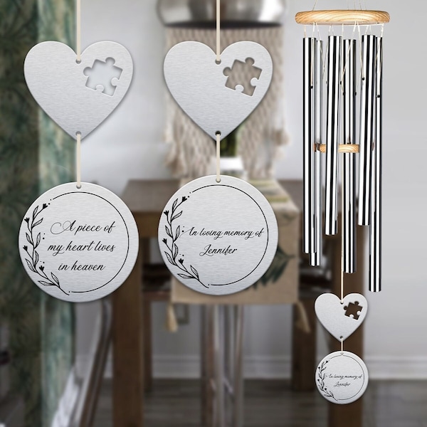 Custom Piece of Heart Memorial Wind Chime, In Loving Memory Wind Chime, Loss of Loved One Sympathy Gift, Bereavement Gift, Metal Wind Chime