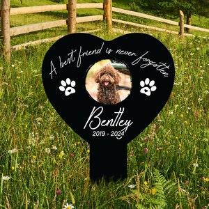 Pet Memorial Heart Plaque Acrylic with Photo, Dog Memorial Stake, Paw Print Keepsake, Pet Sympathy Gift, Grave Marker, Remembrance Gift