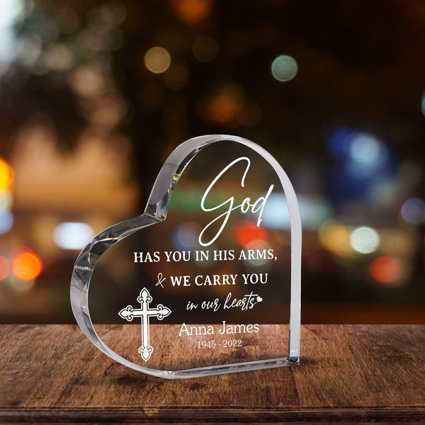 Personalized Memorial Gifts, Heart Memorial Clear Acrylic Block Desktop Table Display, Loss Of Mother, Christian Sympathy Bereavement Gift