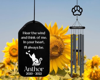Personalized Cat Memorial Black Wind Chime, Hear the Wind and Think of Me, Memorial Wind Chime, Loss of Cat, Cat Sympathy, Garden Decoration