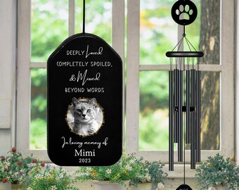 Custom Cat Photo Memorial Wind Chime, Pet Loss Remembrance Gift