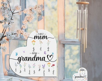 Grandma Wind Chime Gift, Custom Birth Month Flowers, First Mom Now Grandma, Mothers Day Personalized Gift, Gift for Nana Mimi from Grandkids