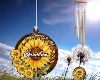 Custom Grandma Sunflower Wind Chime Gift, Blessed To Be Called Grandma, Mother's Day Gift for Nana Mimi Gigi, Grandma and Grandkids Names