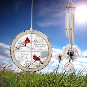 Cardinals at Window Memorial Wind Chime, Custom Sympathy Gift, Cardinals Appear When Angels are Near, Condolence Gift, Loss of Mom or Dad