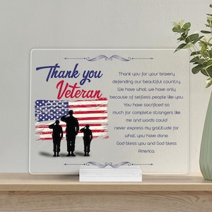 Thank You Veteran Acrylic Frame, Veterans Day Gift, US Soldier Gratitude Gift, Military Gift, American Armed Forces Sign, Gift for Veteran