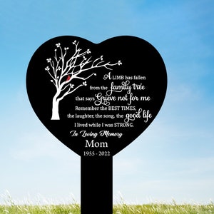 Custom In Loving Memory Stake Acrylic, A Limb has Fallen, Tree of Life, Heart Garden Stake, Remembrance Gift, Cardinal Heart,Memorial Plaque